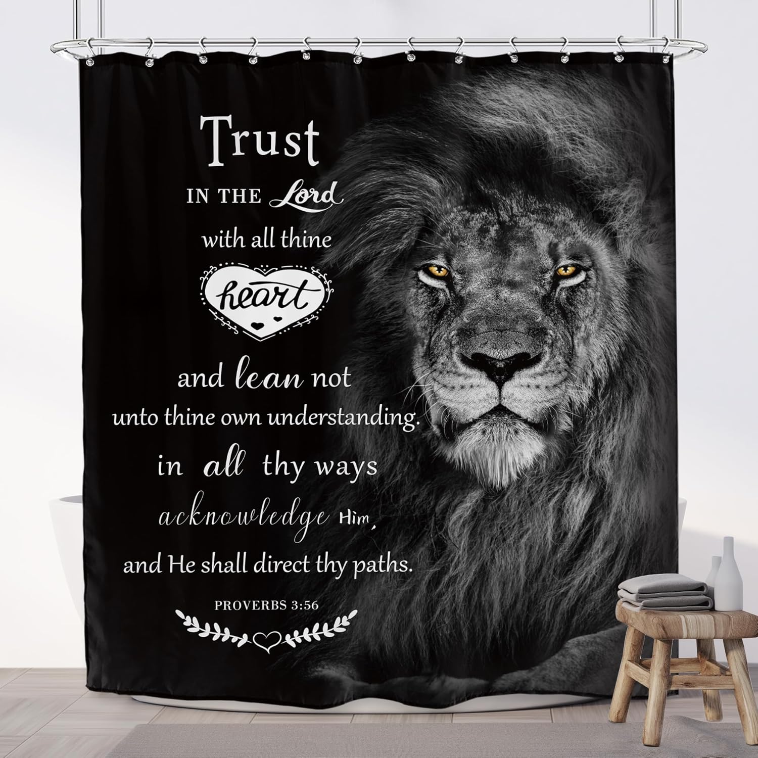 Imirell Black Lion Bible Verse Shower Curtain 60Wx72H