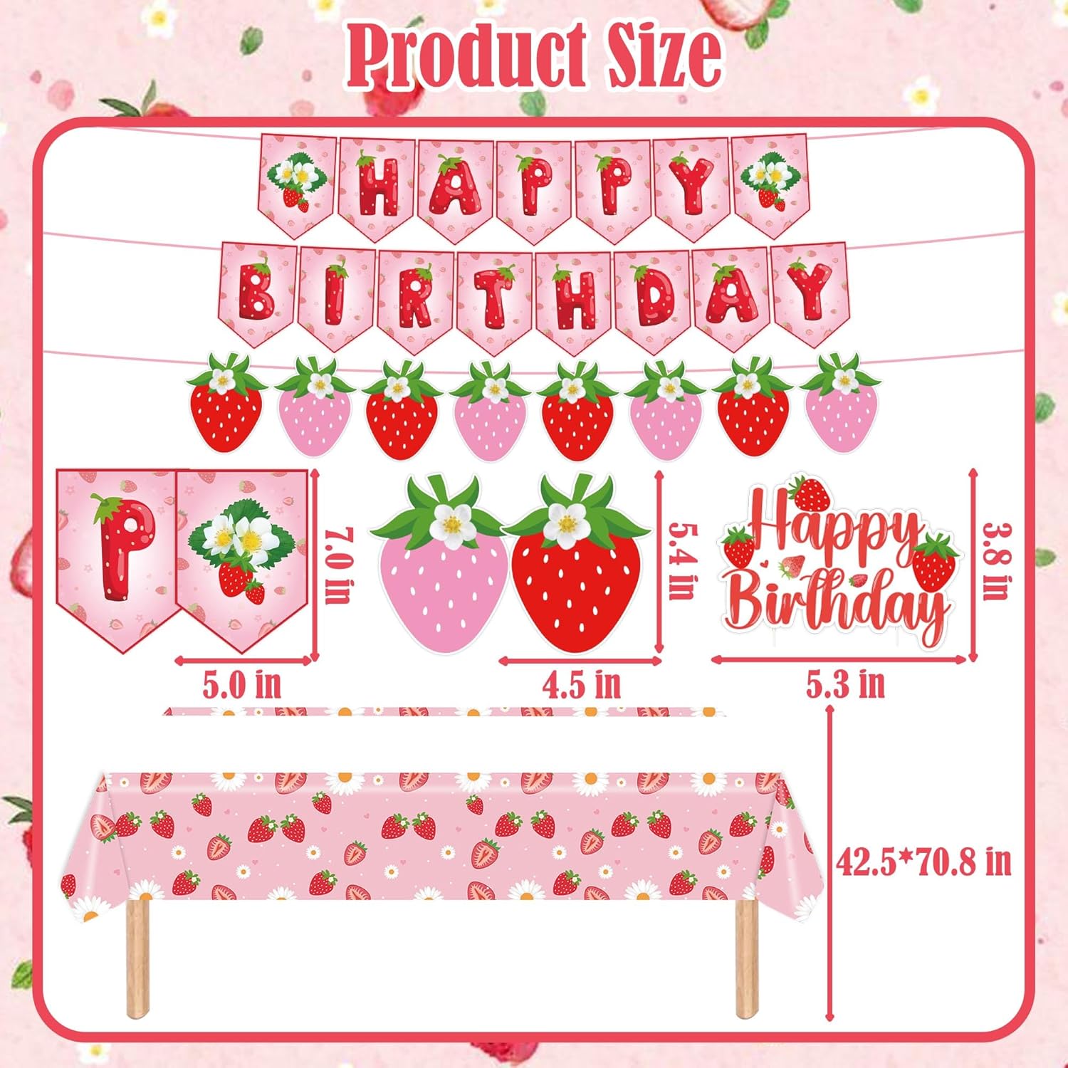ZOYVUX Strawberry Birthday Decorations, Berry Party Decorations Including Banner, Tablecloth, Backdrop, Cake Topper, Balloons, Hanging Swirls, Plates, Cups For Strawberry Themed Party - Image 3