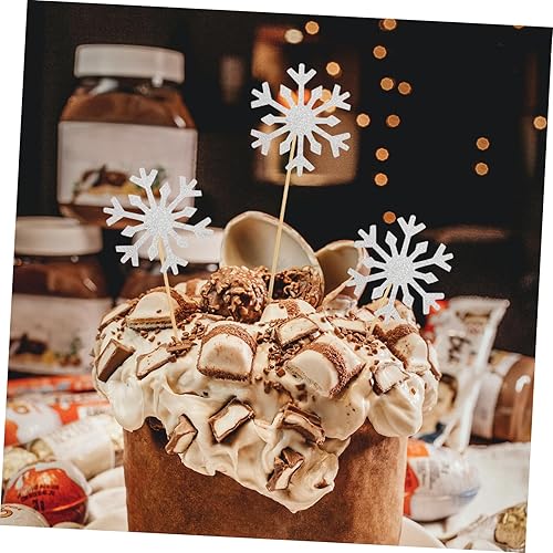 Miniatura 4 de Amosfun 200 piezas de cupcakes copo de nieve fiesta suministros de decoración de lujo para Navidad, cumpleaños, decoración de decoración, picks,
