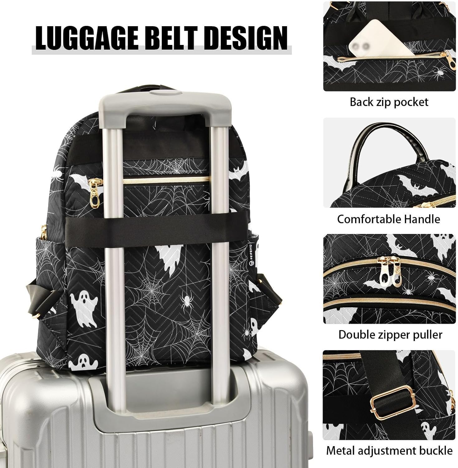 Halloween Gothic Bat Backpack Purse for Women Girls Mini Fashion Backpack Cute Laptop Back Pack for College Work Travel M - Image 4