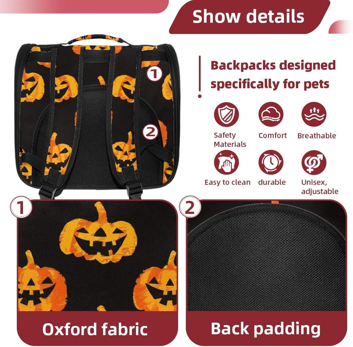 Portable Travel pet Backpack Carrier Hamster Bag Small Dog cat Carrier Breathable Hang Bag, Pumpkin for Halloween1