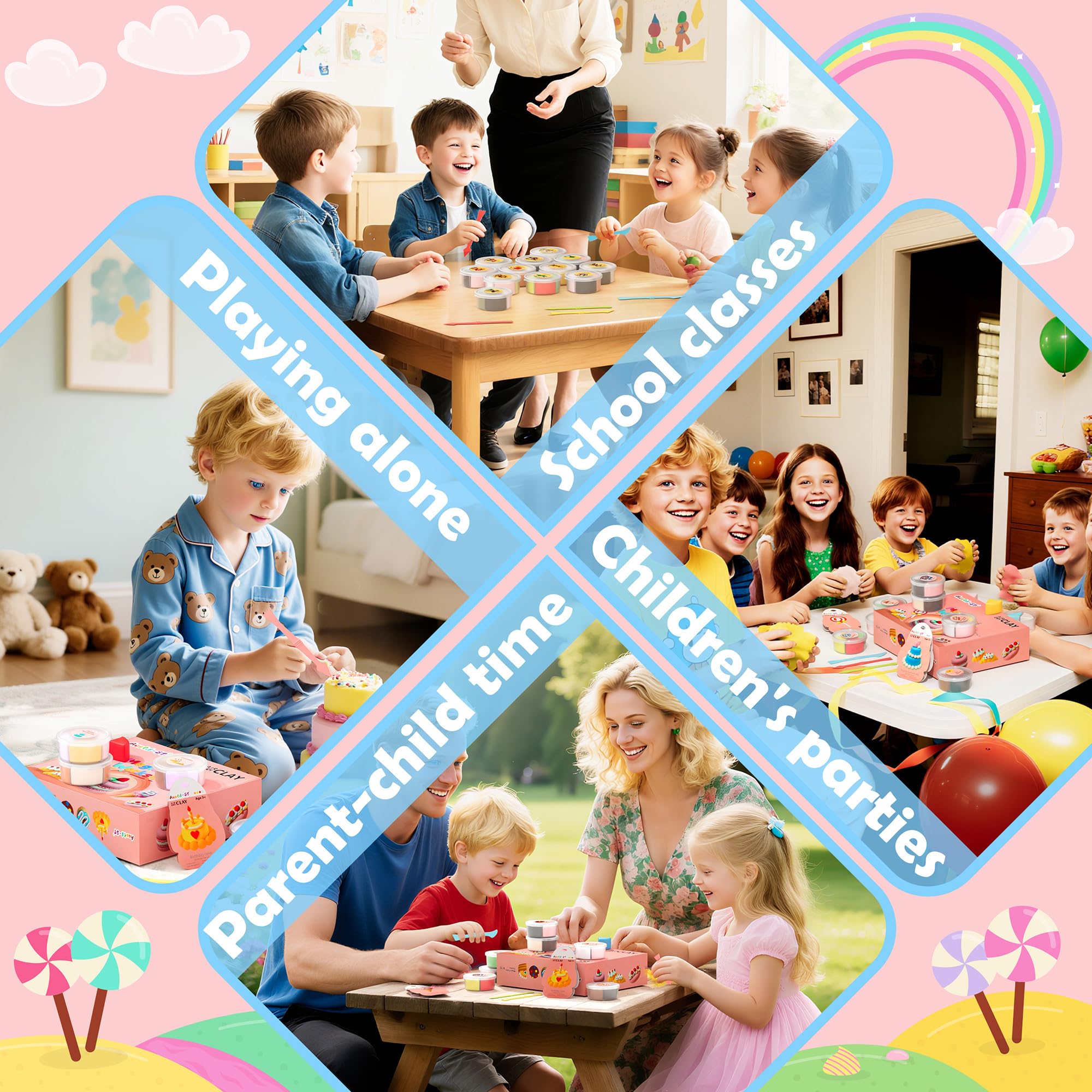 Air Dry Clay Kit - Cake Themed, Modeling Clay for Kids, DIY Model Magic Clay with Sculpting Tools and Tutorials, 12 Boxes Molding Clay, Ultra Light, Soft & Non-Sticky, Arts and Crafts Gift for Kids