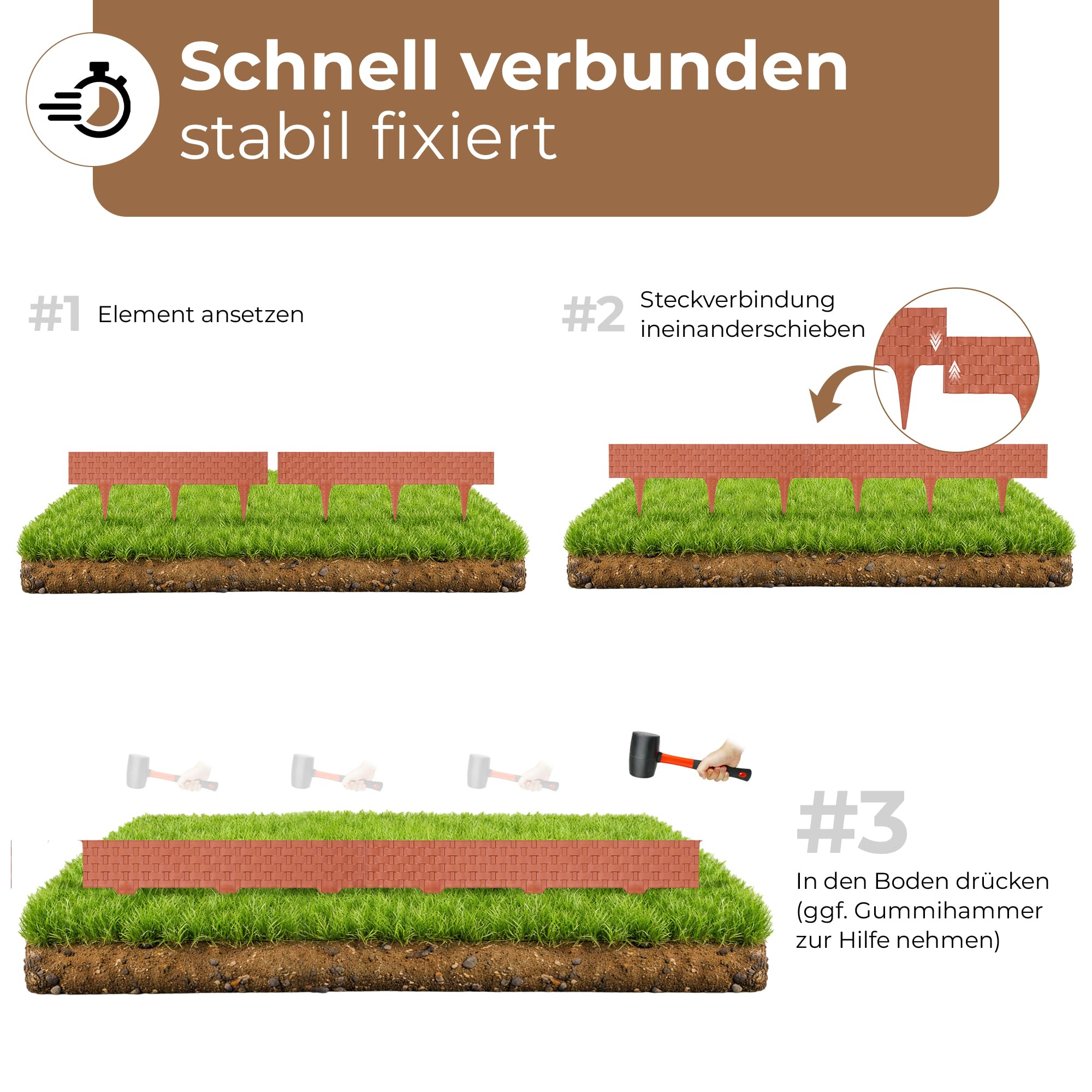BOOGARDI Beeteinfassung Rattan-Optik · 8m Rasenkante Kunststoff Anthrazit · Beetbegrenzung in 4 Farben · Palisade Beetumrandung für Beet & Garten · Rasenkanten Beetabgrenzung Blumenbeet Umrandung