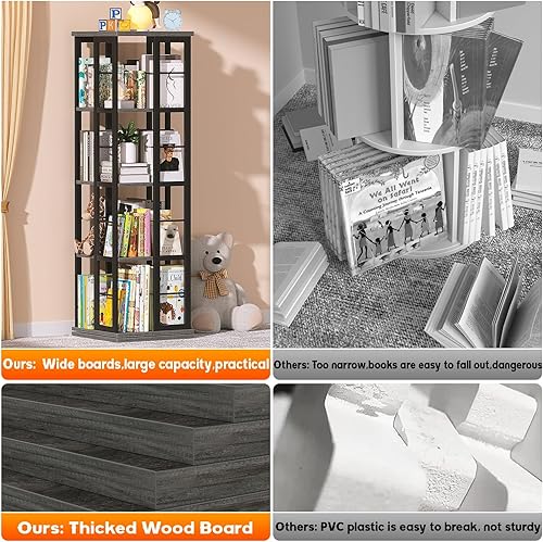Miniatura 7 de Aheaplus Estantería giratoria, estantería de esquina, estantería giratoria de madera de 360 grados, estantería de pie para piso, estante angosto,