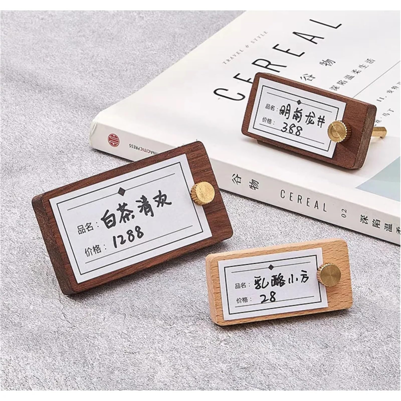 Lot de 2 petites étiquettes de prix en bois pour bijoux et boulangerie - Hêtre 60 x 30 mm