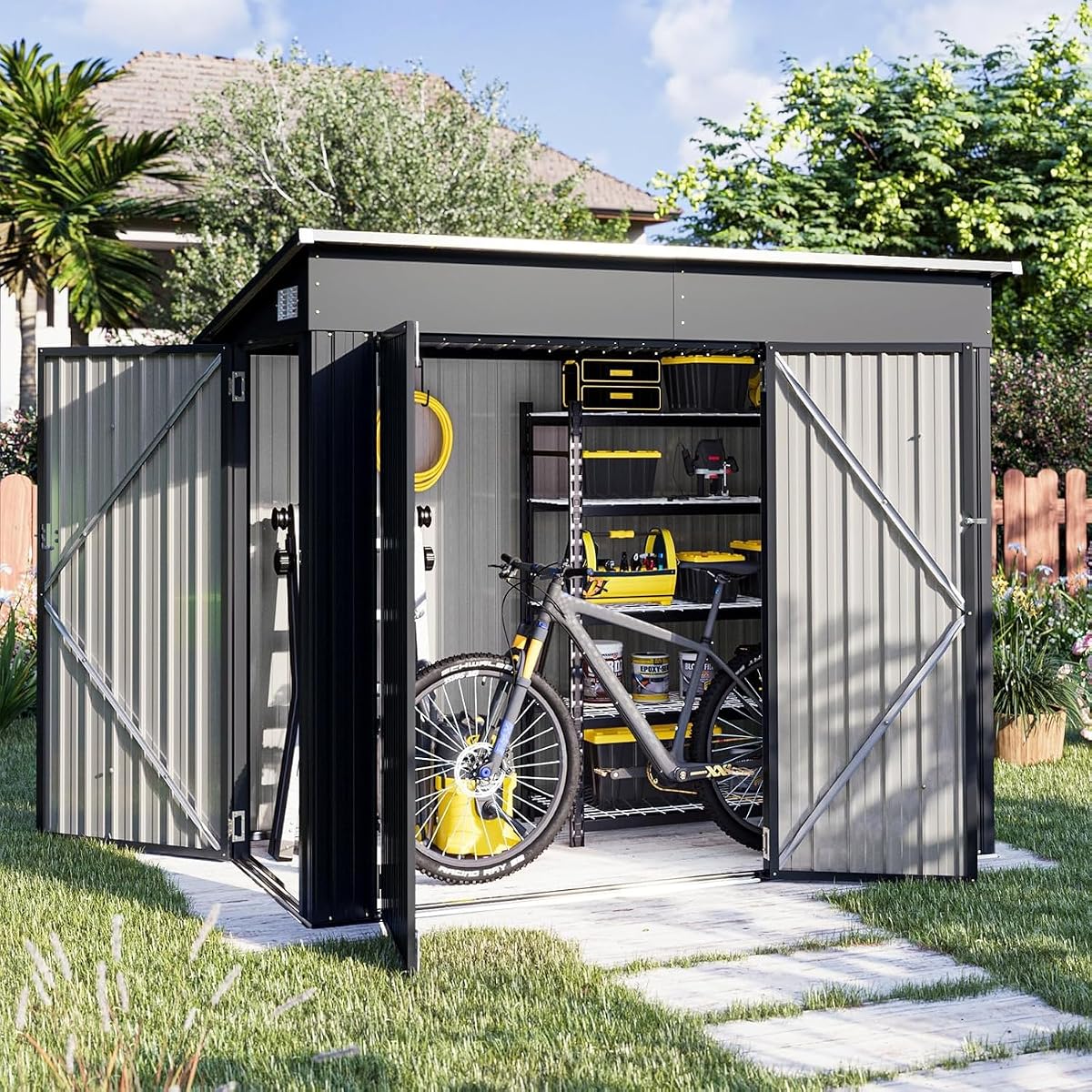 Aoxun 4'x8' Shed Outdoor Storage Shed with Triple Lockable Door