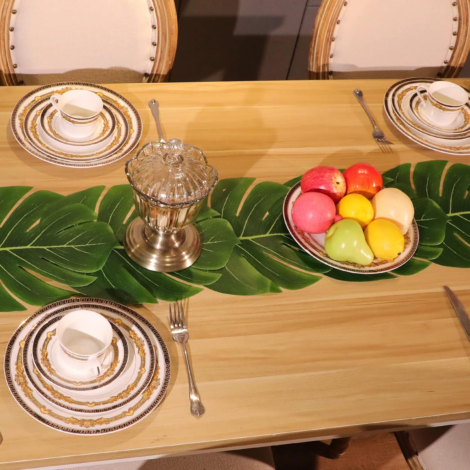 4 Pcs Artificial Palm Leaves Table Runners 72 Inch Long Tropical Palm Leaves Table Runner Faux Leaf Cloth for Wedding Hawaiian Luau Theme Party Supply Summer Decoration (Palm Leaf)