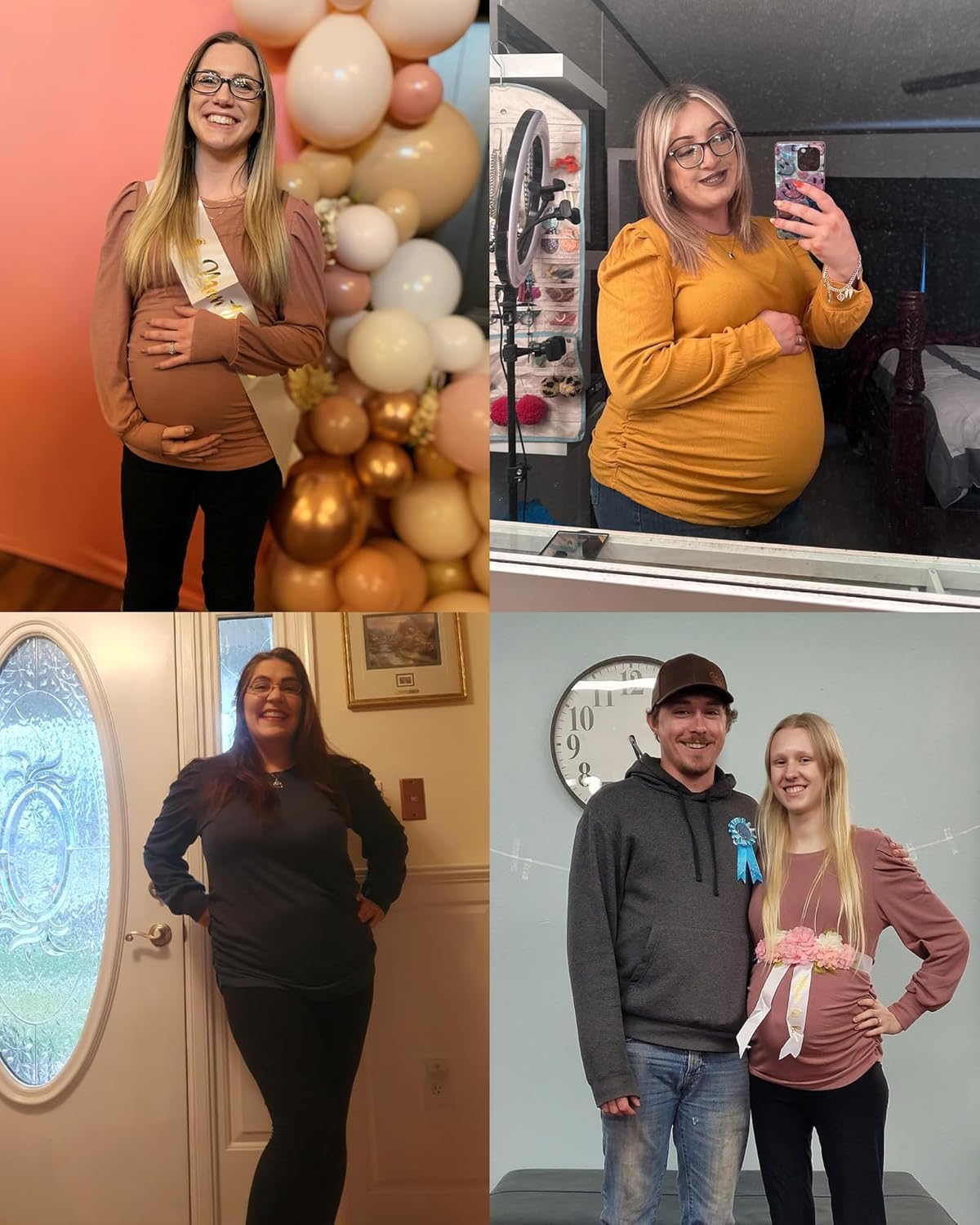 Onedreamer Women's Maternity Shirts Puff Sleeve Round Neck Tunic Top Casual Pregnancy Clothes - Image 5