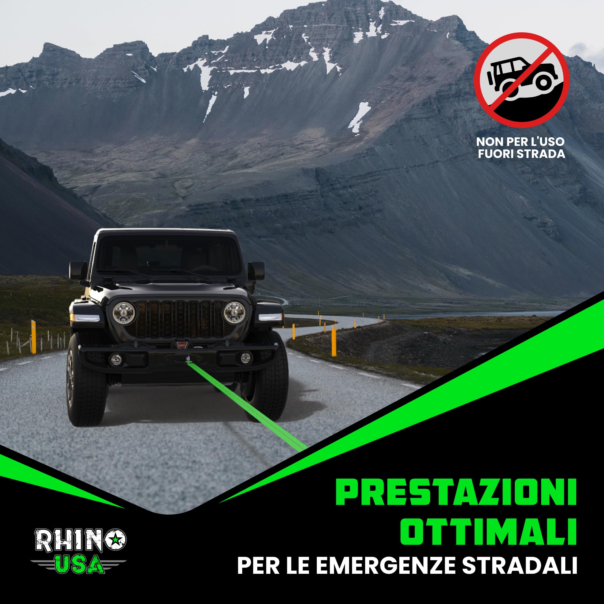 Rhino USA Cinghia di traino con gancio (5 cm x 6.1 m) Testata in laboratorio, resistenza alla rottura di 4500 kg (minimo) - Cinghie di traino di emergenza per carichi pesanti con ganci
