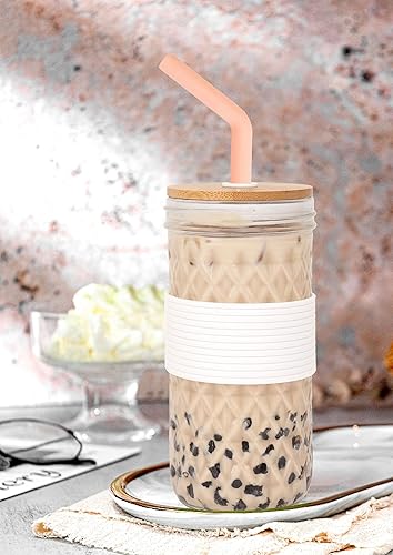 Miniatura 4 de ANOTION Tapas de bambú para vidrio en forma de lata, tapas para tarros Mason con agujero para pajilla, 4 tapas reutilizables de bambú para tarros