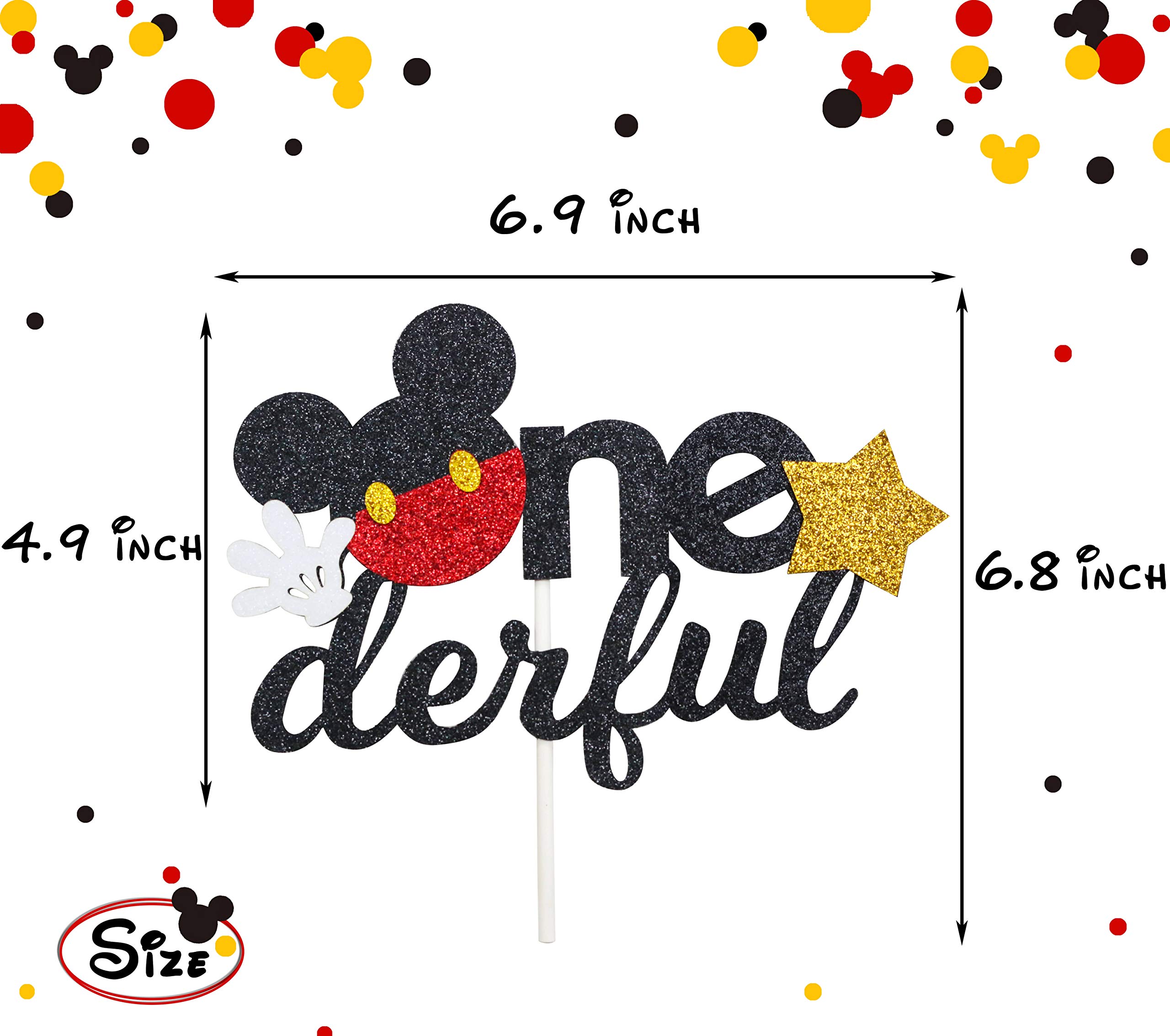 Glitter Mouse Theme Onederful First Birthday Cake Topper- Mouse One Birthday Cake Topper Decor Boy Party Supplies