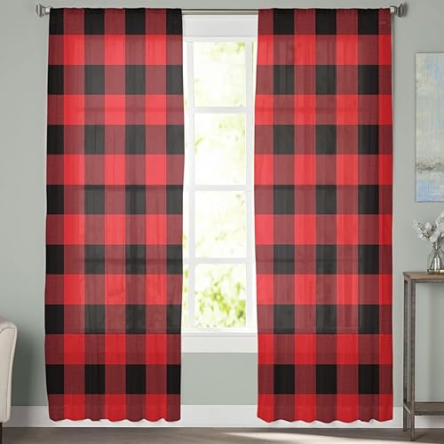 Miniatura 2 de Cortinas traslúcidas rojas de 72 pulgadas de largo, juego de 2 paneles de cortinas semitransparentes con bolsillo para barra de cortina para sala de