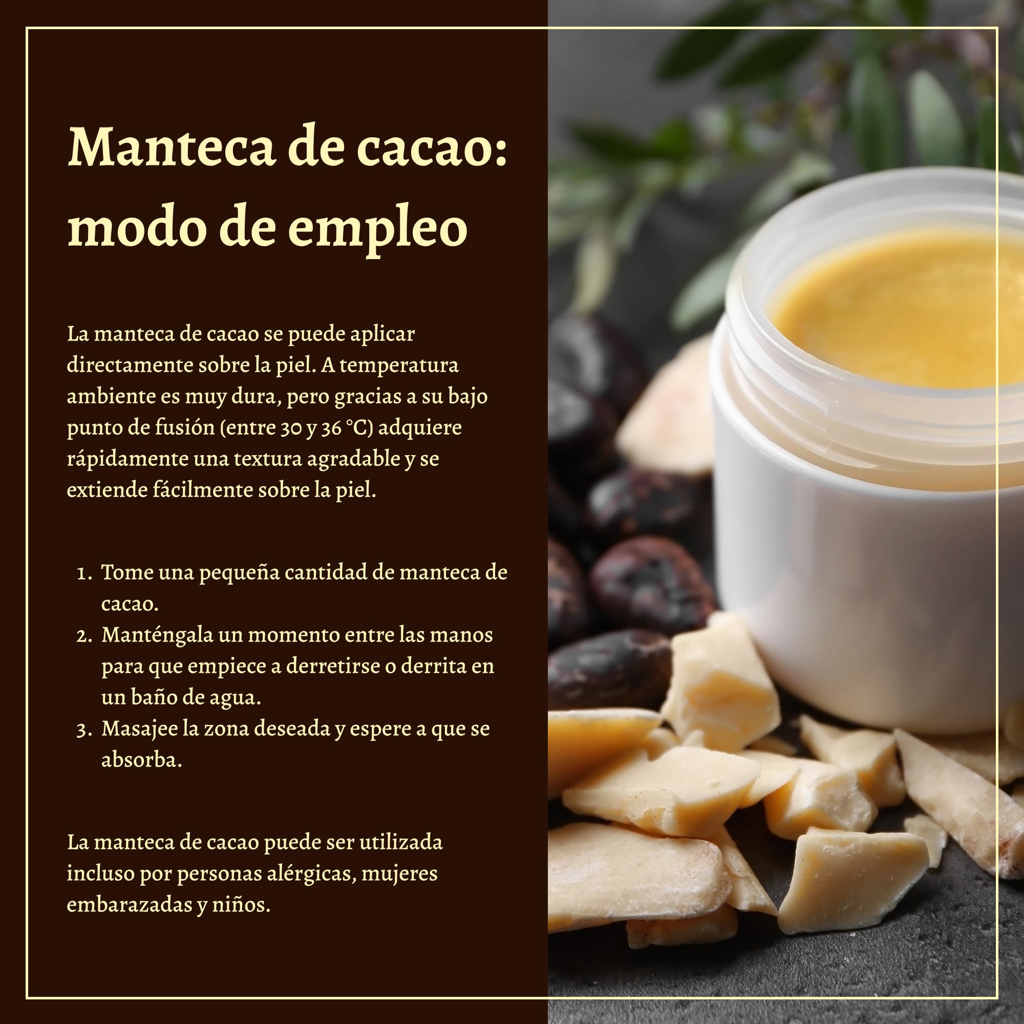 I-Organic Manteca de cacao no refinada 100% de Colombia, Comestible, Cosmético natural hipoalergénico, Hidrata y regenera la piel, Protege contra los rayos UV, Larga vida útil, 500g