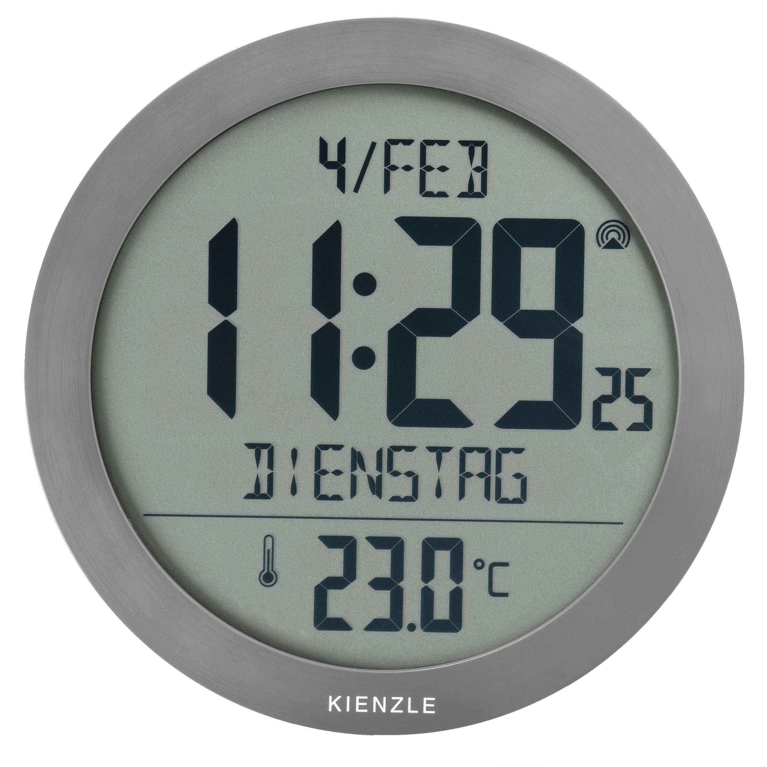 Kienzle Funkwanduhr Tischuhr mit Temperaturanzeige 18,7 cm Display DCF-Zeit Datum 2 Weckzeiten Schlummer anthrazit