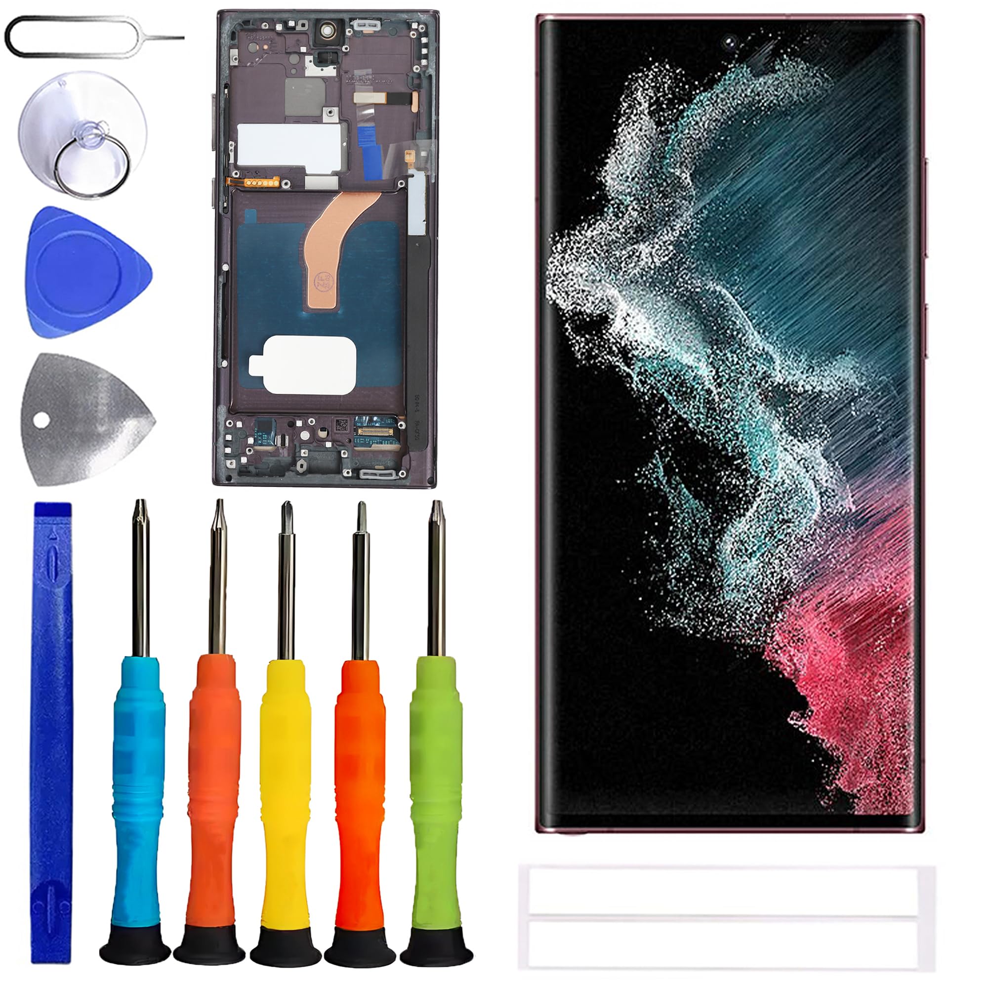 Pantalla OLED para Samsung Galaxy S22 Ultra [con marco] [con huellas dactilares] [6,8 pulgadas] Pantalla LCD táctil digitalizador con juego de herramientas