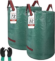 Yujelinn 72 & 32 Gallon Reusable Tear-Resistant Yard Waste Bags with Handles & Gloves - Upright Lawn Leaf Garden Cleanup
