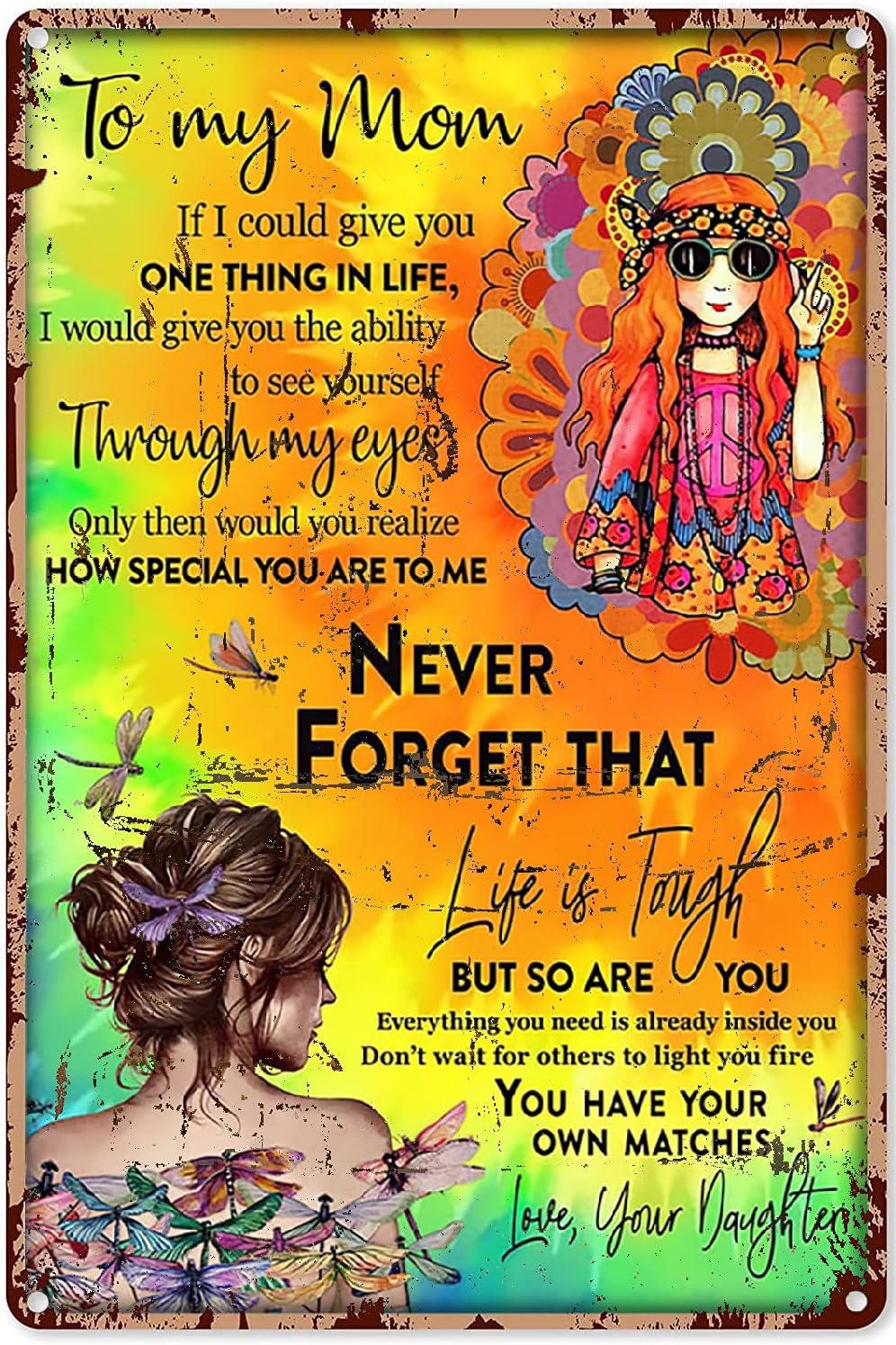 金属ヴィンテージ錫サインヒッピーガールポスター母の日ギフト娘から私のお母さん