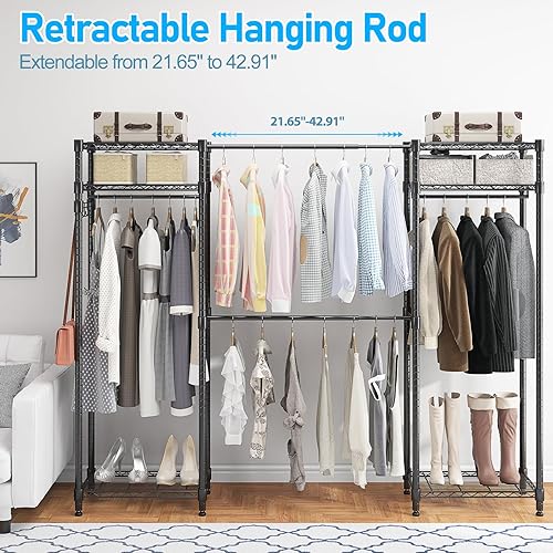 Miniatura 5 de Homdox Perchero resistente con varillas extensibles para colgar, perchero de metal ajustable para colgar ropa, armario independiente con estantes de