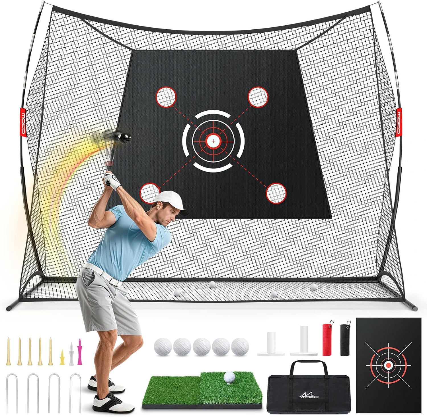 MoKo Golf Net, 10 x 7ft Golf Practice Net with 2 Targets, Portable Hitting Nets for Backyard Garage Indoor, Improve Swing Putting Pitching, Gift for Men & Golfer