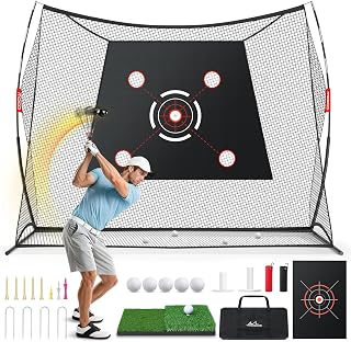 MoKo 10x7ft Golf Practice Net with 2 Targets - Portable Hitting Net for Backyard, Garage, Indoor Swing, Putting, Pitching Practice