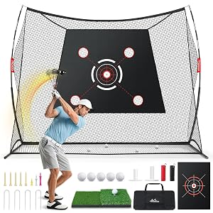 MoKo Golf Net 10 x 7ft Golf Practice Net with Targets Portable Hitting Nets for Backyard Garage Indoor