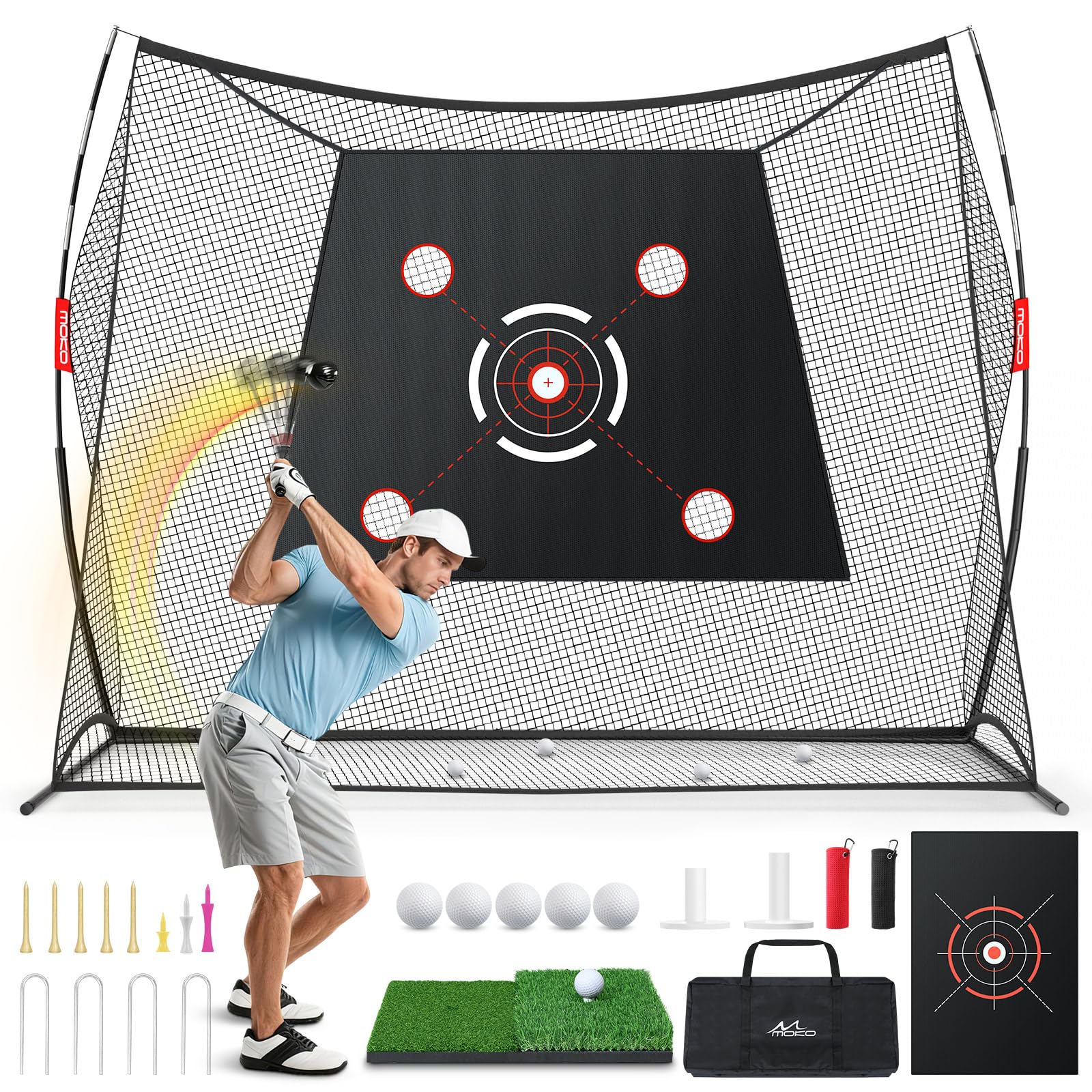 MoKo Golf Net 10 x 7ft Golf Practice Net with Targets Portable Hitting Nets for Backyard Garage Indoor