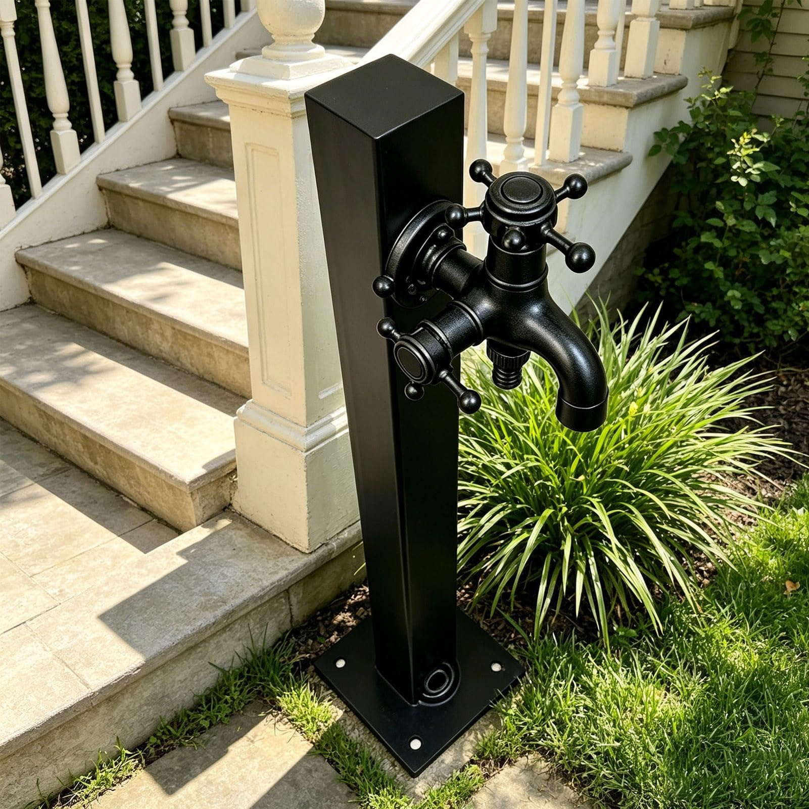 Gaommini Square B Vertical Square Garden Water Column, Outdoor Faucet Water Tap Double Outlet Spigot, Decorative Water Fountain Yard Hydrant Hose Stand(,Height: 95Cm/37.4In)