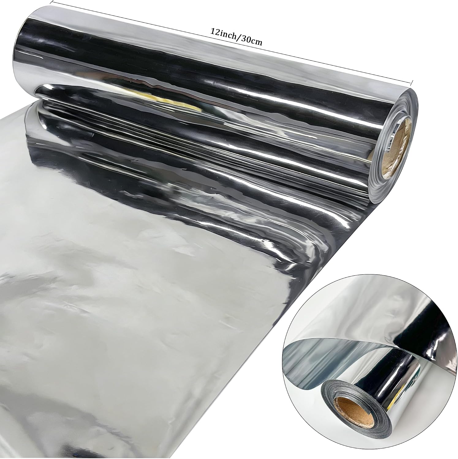 12 Gauge Silvery Mirror TPU Fabric, 12" Wide x 10 Yards, Soft Mirror TPU, Crafting Apparel Upholstery Vinyl Fabric, Handbag, Cosplay Fabric, Waterproof Fabric