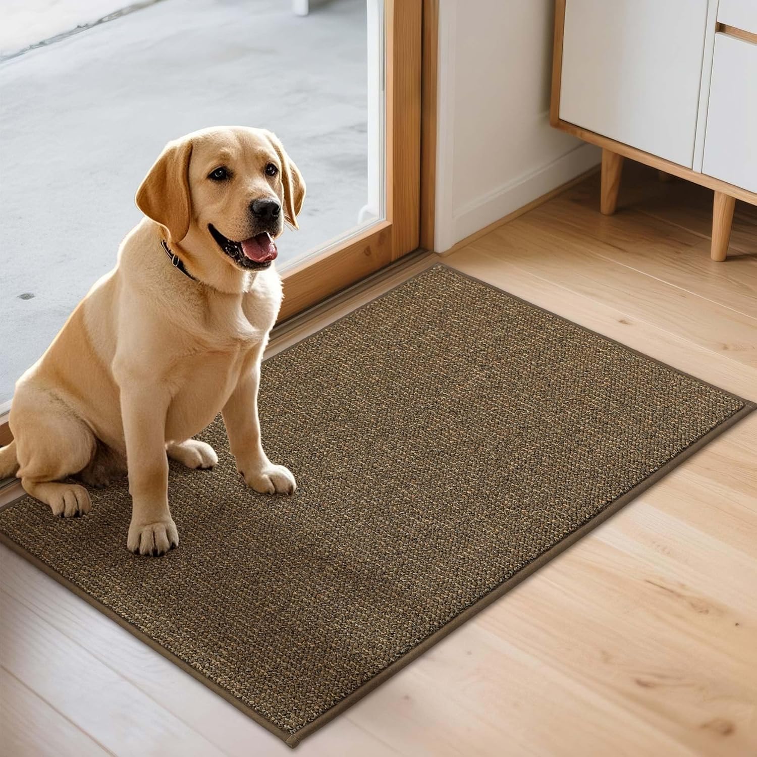 JSEI Dirt Trapper Door Mat 20″x32″ Non-Slip Washable Entrance Mat, Dog Doormats, Absorbent & Fade-Resistant Floor Mats, Low Profile Welcome Mats for Entryway, Front Door, and Inside Entrance, Brown