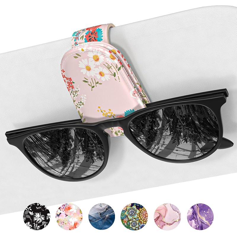 Porta-óculos magnético para para-sol automotivo NPOOYI em couro PU com estampa floral rosa