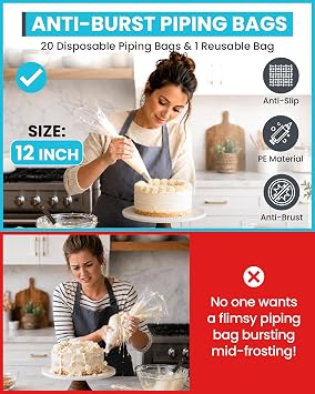 RFAQK 74PCs Icing Piping Bags and Tips Set, Cake Decorating Kit with 48-Numbered Piping Tips, 12inch Anti Burst Pastry Bags, Booklet, E-book & Complete Video Course for Cookie Cupcake Cake Decoration