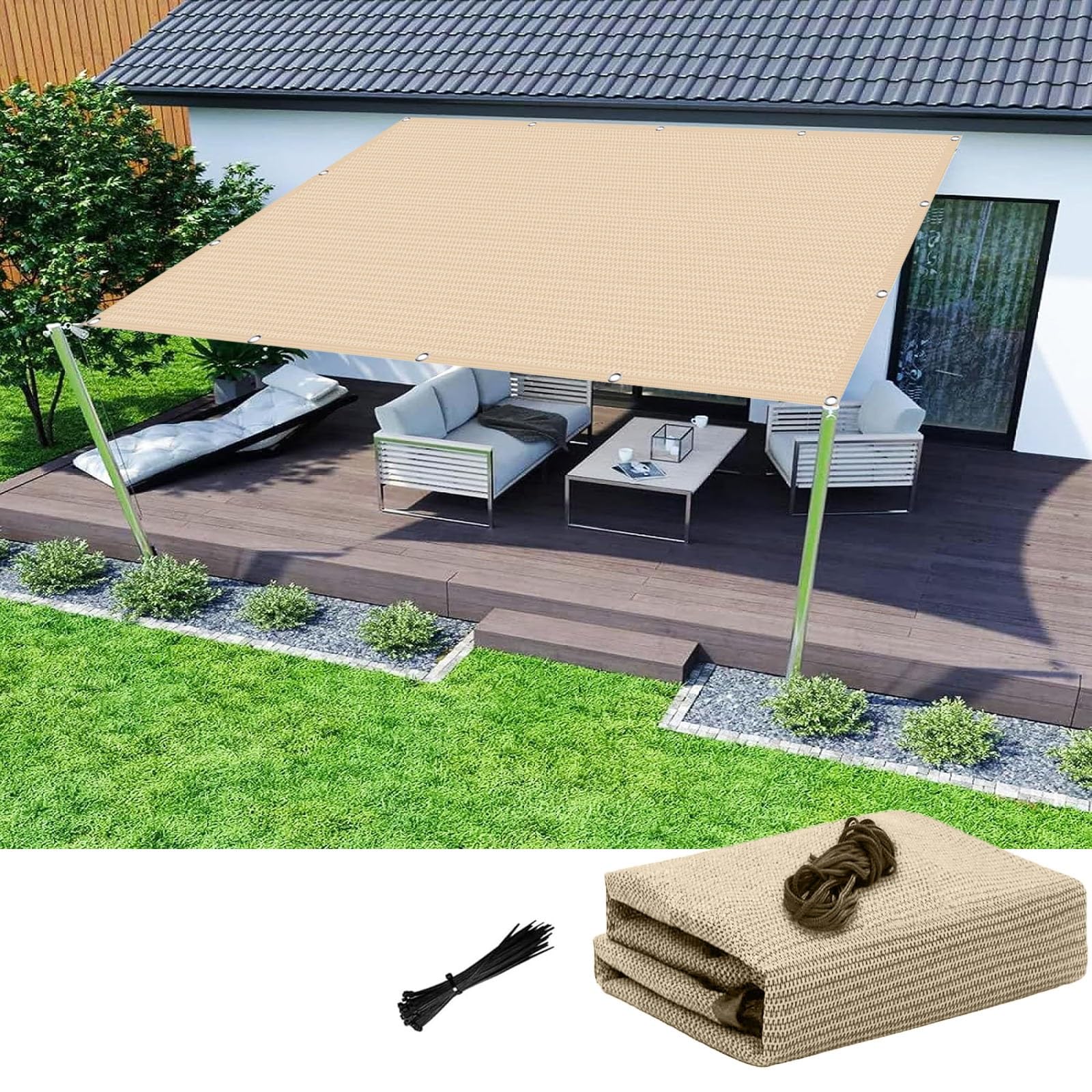 Toile d ombrage rectangulaire beige pour bloquer la chaleur du balcon