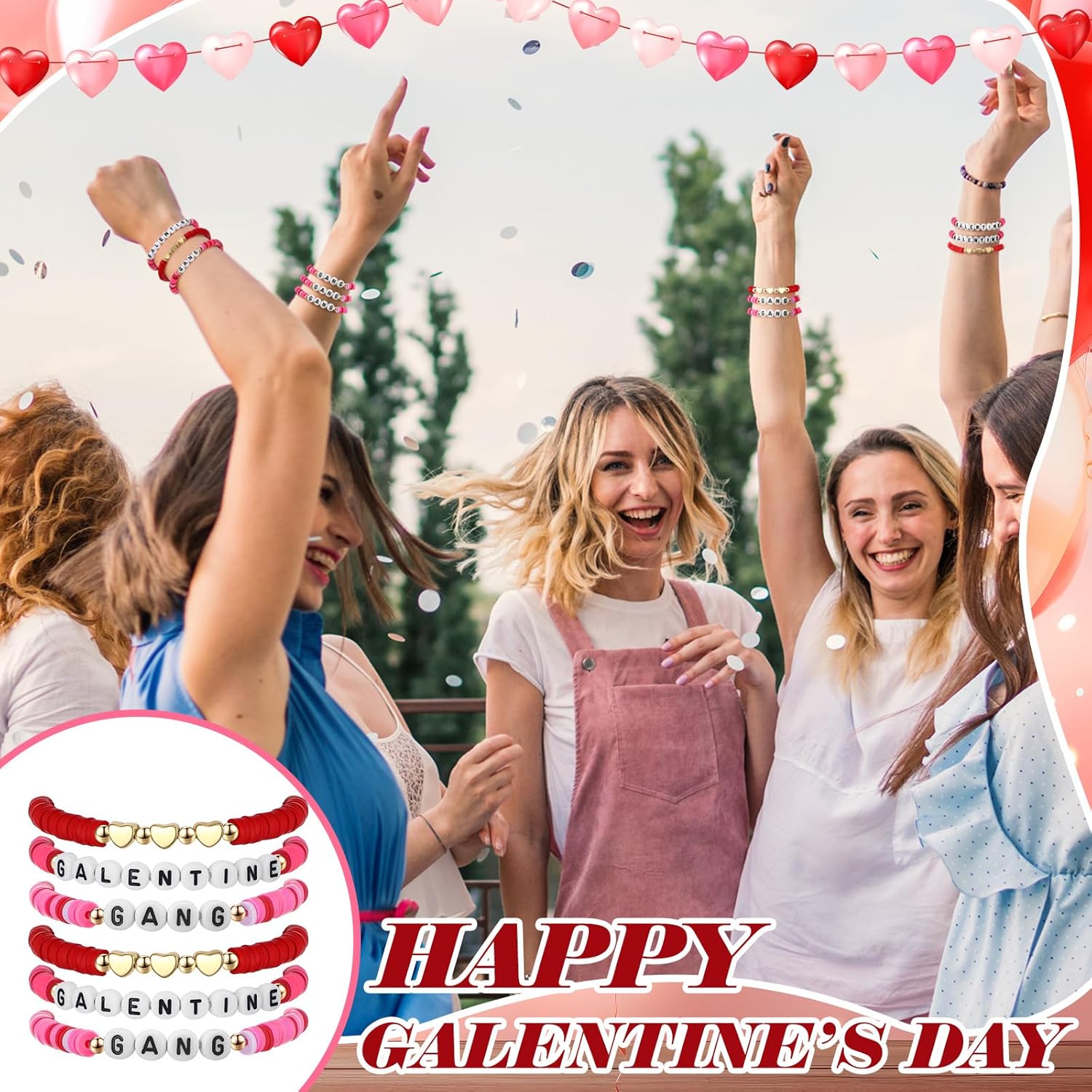 Tondiamo 24 Pcs Galentines Day Bracelets Bulk Valentine's Day Friendship Bracelets Red Pink Galentines Party Favors Valentines Jewelry Gifts for Women Friends Besties - Image 5