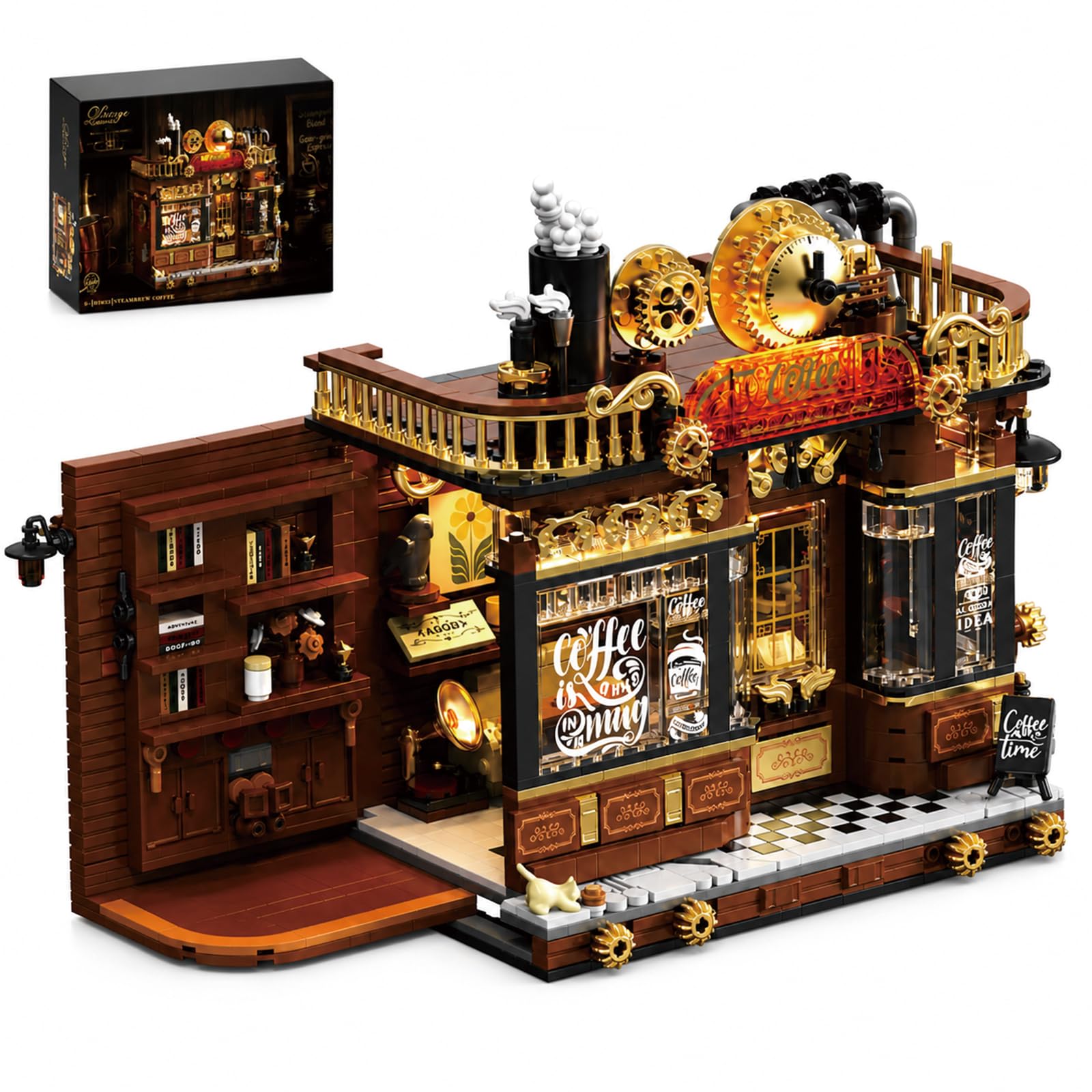 ZMJJKK Steampunk Coffee Shop Set,Compatible with Lego Cafe Model Kit