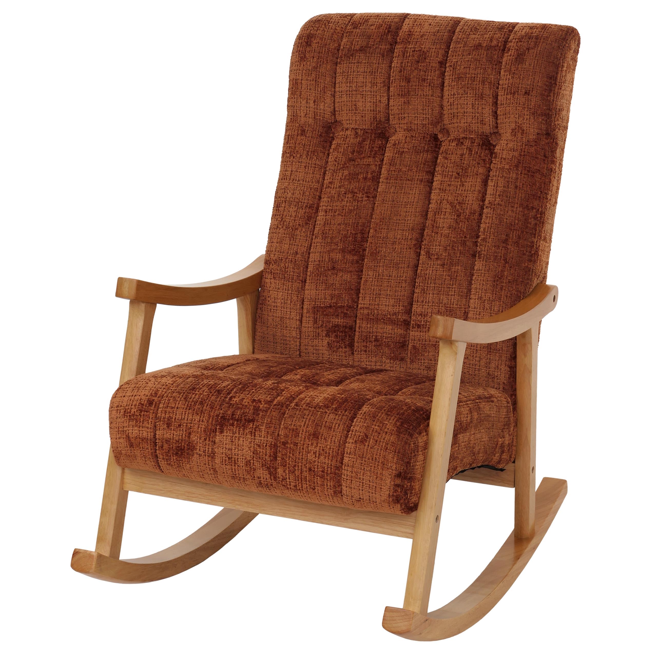 Mendler Fauteuil à Bascule HWC-K10 Chenille (465g/m²) Terracotta, piètement Naturel