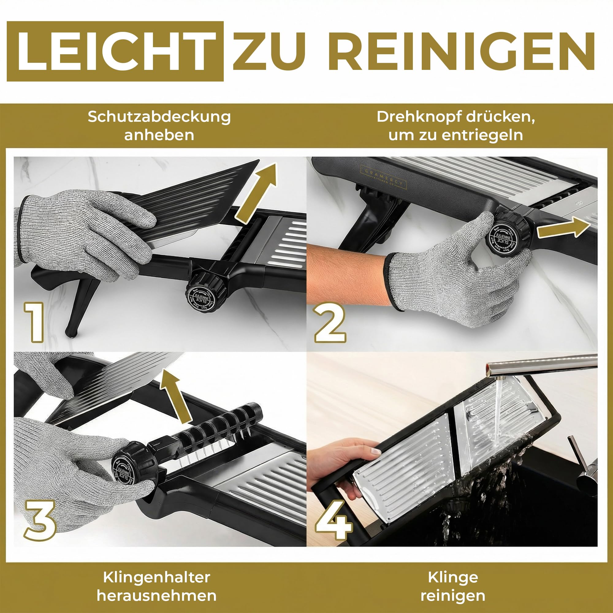 Verstellbarer Gemüsehobel aus Edelstahl – Mandoline Küchenhobel für Kartoffeln, Tomaten, Karotten, Obst, Gemüse & Zwiebeln – Inklusive 1 Paar Schnittschutzhandschuhe