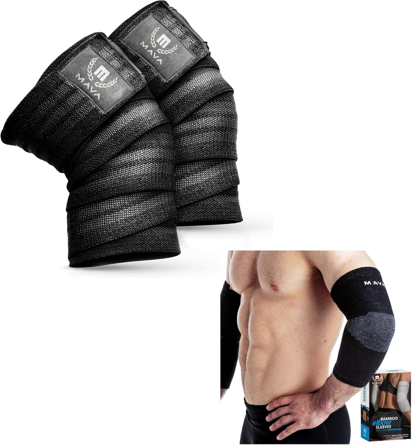 Mava Sports Knee Wraps for Cross Training with Elastic Support and Elbow Brace Compression Support Sleeve