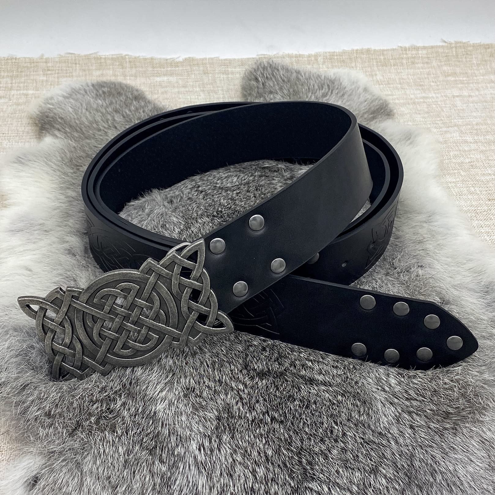 Średniowieczny celtycki pasek węzłowy ze skóry, pasek rycerski z wytłoczonym wikingem, pasek Vintage LARP na akcesoria kostiumowe cosplay, czarny