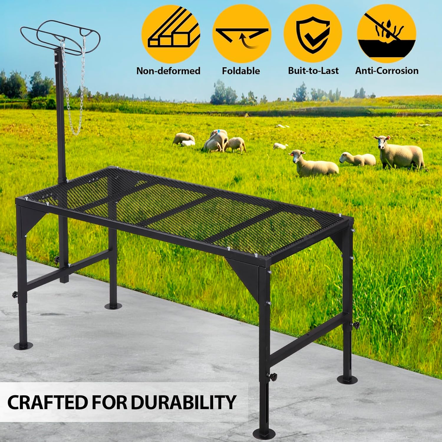 Metal Livestock Stand, Sheep & Goat Trimming Stand 50" x 22.8", Adjustable Height 21.3" - 29.9"