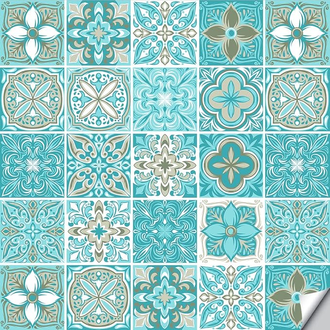 Tile Stickers 25 Pcs,(4x4 in) Vinyl Stair, Fireplace, or