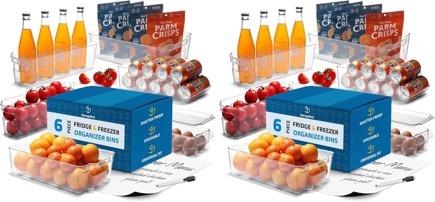 STORAGEBUD Fridge Organizer - 6 Pieces refrigerator organizer bins - Pantry Organization and Storage for Fridge & Refrigerator- BPA Free Freezer Organizer Bins (Pack of 2)