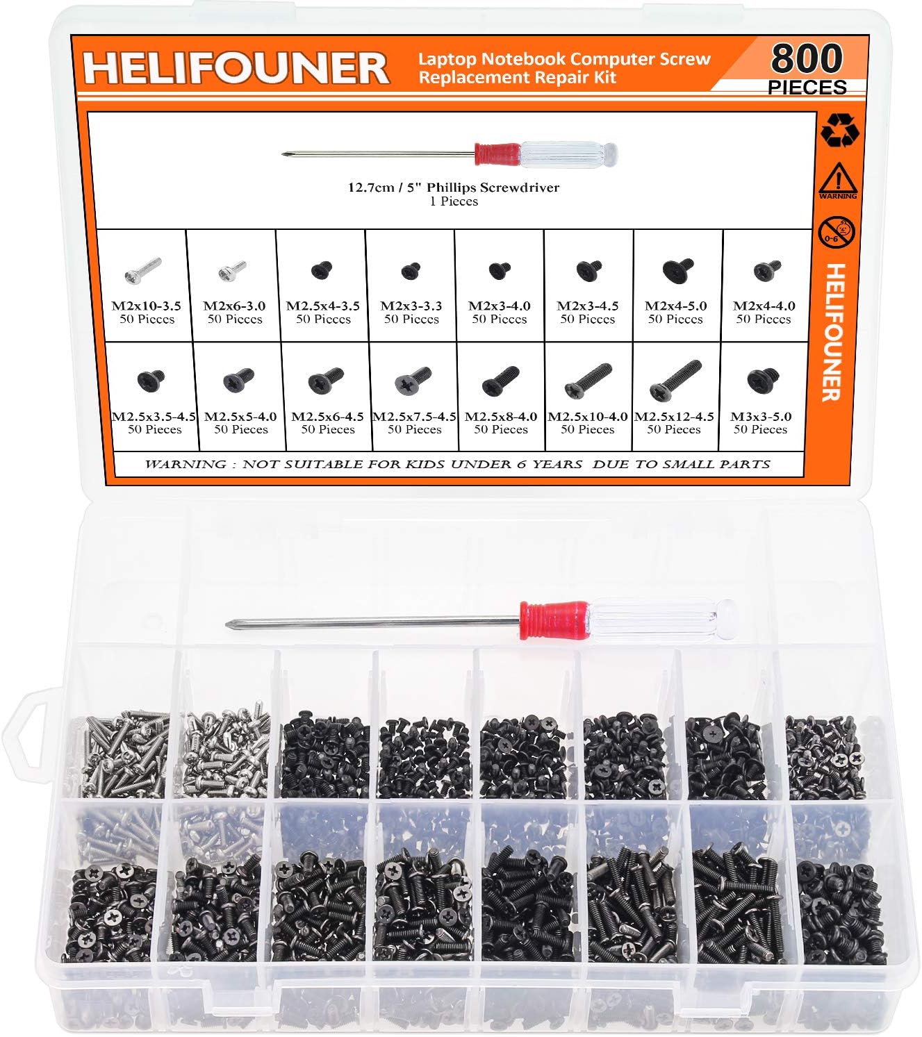 HELIFOUNER 800 Pieces Laptop Notebook Computer Screw Replacement Repair Kit, Electronic Repair Screws for SSD, Laptop Notebook Computer