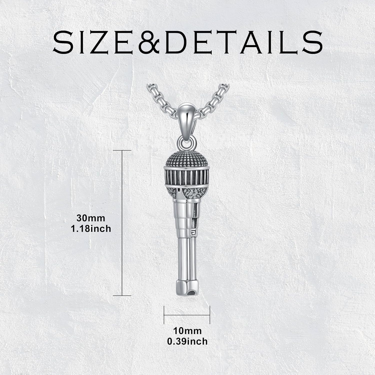 Microphone Necklace 925 Sterling Silver Microphone Pendant Jewelry for Men Women, w/Stainless Steel Chain 22''+2'' - Image 5