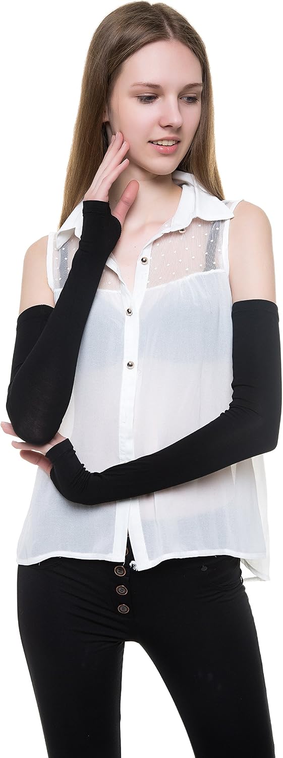 V28 Women Stretchy Long Sleeve Fingerless Gloves
