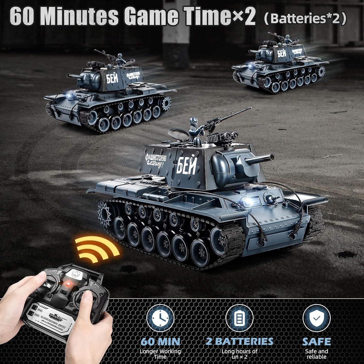 1:18 Remote Control Tank, 2.4Ghz Soviet Union KV1 RC Tank Model Toys, 15 Channel Battle Army Toy with Smoke, Light and Sound, Military RC Vehicle for Adult and Kid That Shoot