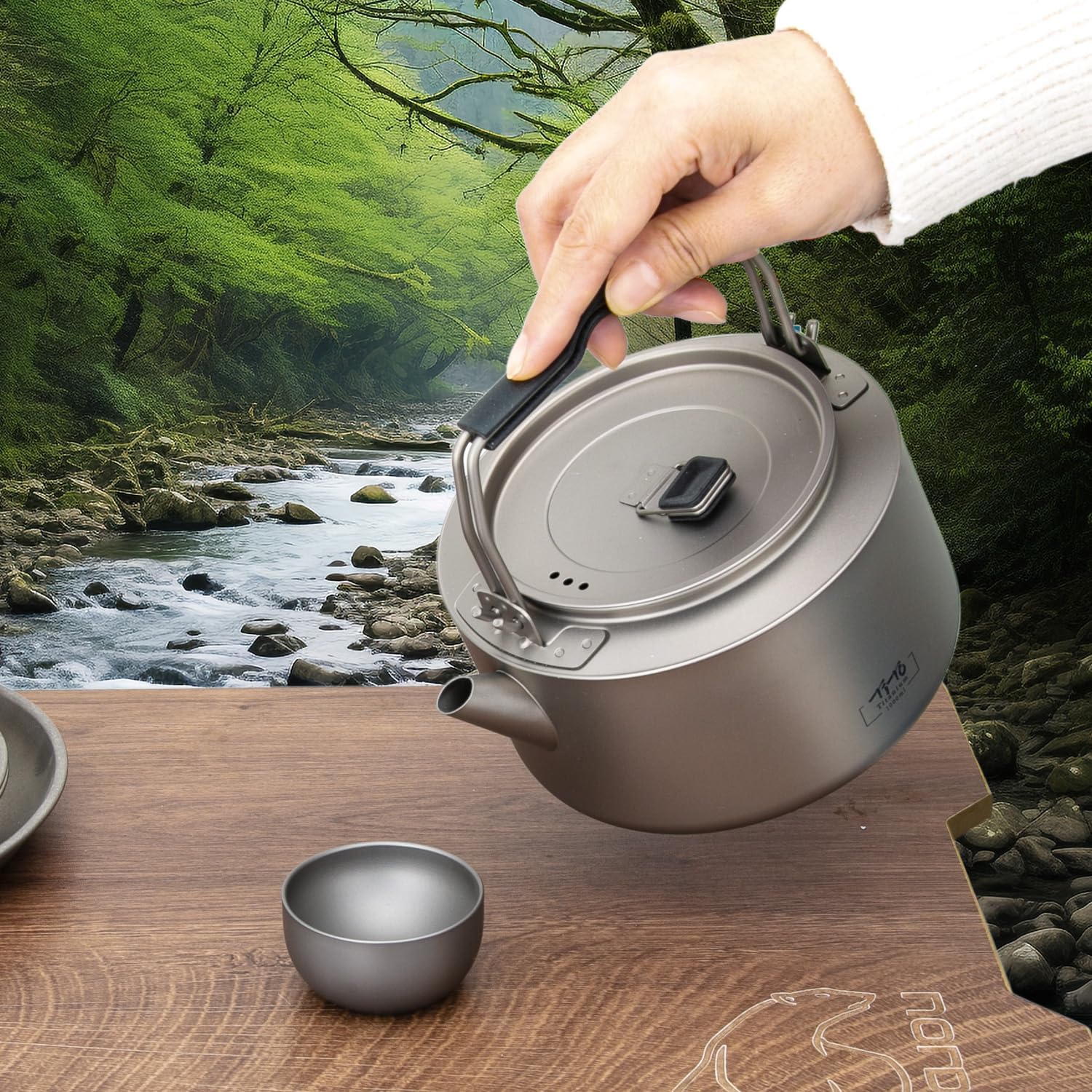 TiTo Titanium 1000ml/33.82fl oz Titanium Kettle with Folding Handle Filter Teapot Ultralight Portable Coffee Boil Water Pot for Outdoor Camping Hiking Travel Backpacking Drinkware (Matte)