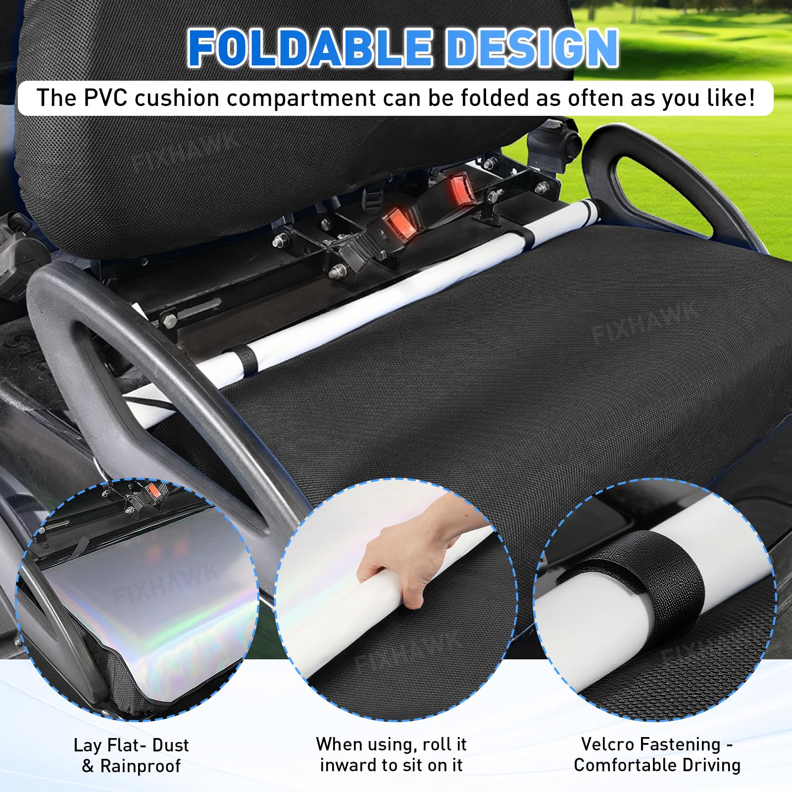 Vordersitzbezug für Golfwagen, elastischer Golfwagensitzbezug, Sandwich-Stoff, PVC-Farbfolie, Sitzbezug, für den Sommer, Wärmeisolierung und wasserdicht (schwarz)