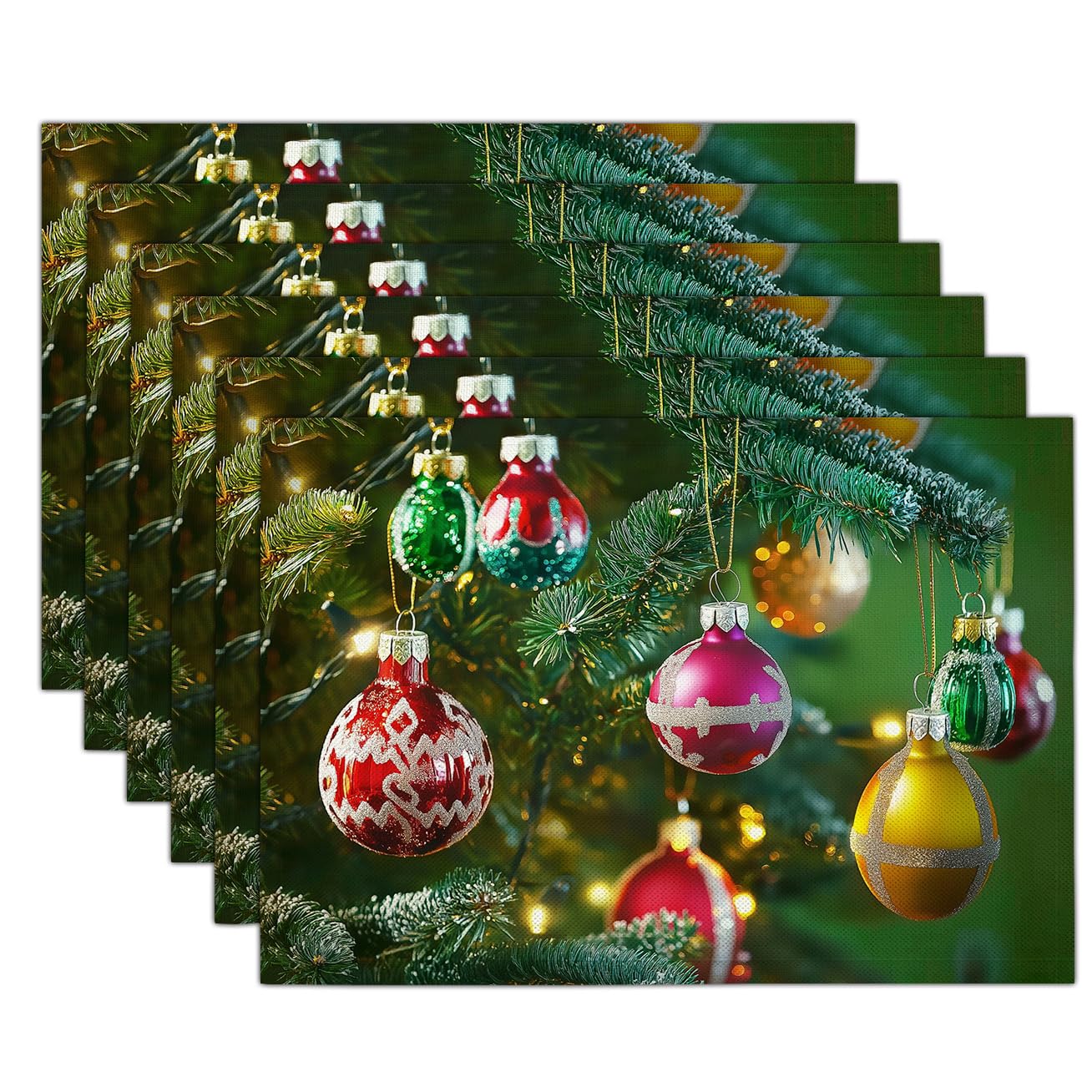 Sets de table Noël motif boules et pin vert olive pour vos banquets d'hiver