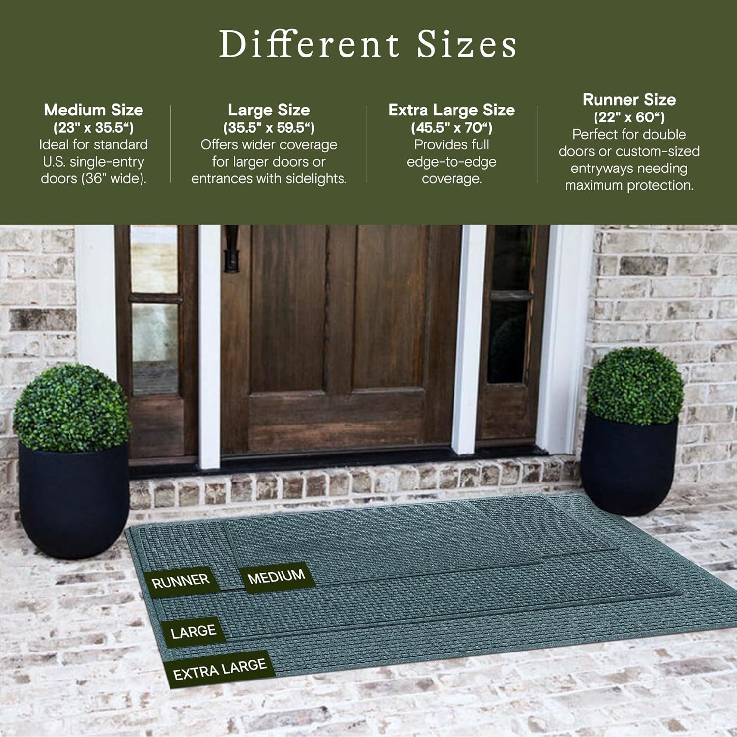 WaterHog Squares Front Door Mat Indoor Outdoor Entrance, Absorbent All-Weather Doormat with Non-Slip Rubber Backing, Dirt & Moisture Trapper, Low Profile, Easy Clean, Made in USA, 22"x60" Bluestone