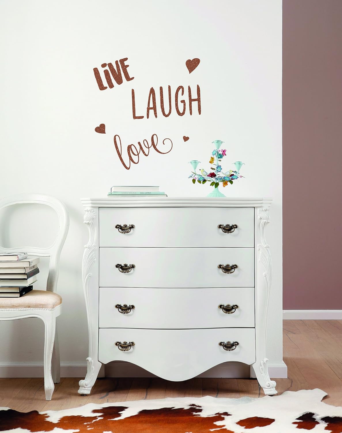 Komar 17055H Deco Sticker Live Laugh Love Wall Sticker Wall Mural Wall Sticker 50 x 70 cm (W x H), 6 Pieces, residue-free Removable & Reusable, Made in Germany, Copper